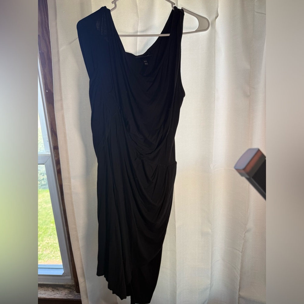 Lane Bryant Black Asymmetrical Draped One Shoulder Dress